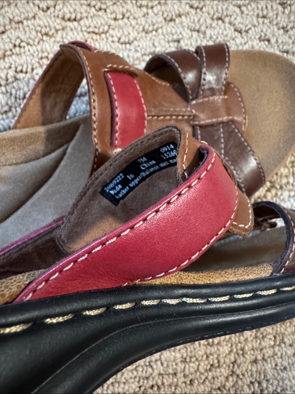 Clarks Brown and Red Leather Slide Mules - Picture 5 of 6